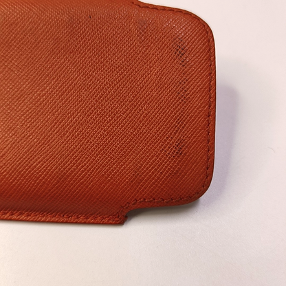PRADA Orange-red leather logo cross-grain card holder Silver Hardware-(SKU)-958875998