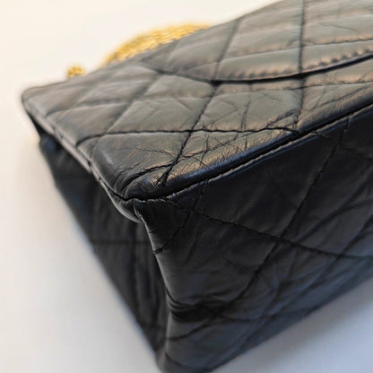 CHANEL 2.55 Large Black Calfskin Quilted Single Shoulder Bag Crossbody with Gold Hardware, 14 Clasp-(SKU)-969102253