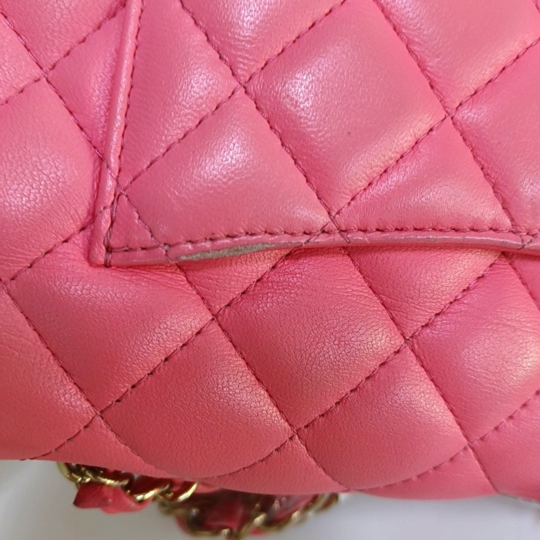 CHANEL CLASSIC FLAP Mini Pink Lamb Leather Quilted Chevron Large Mini Crossbody Shoulder Bag Golden Hardware-(SKU)-967849762