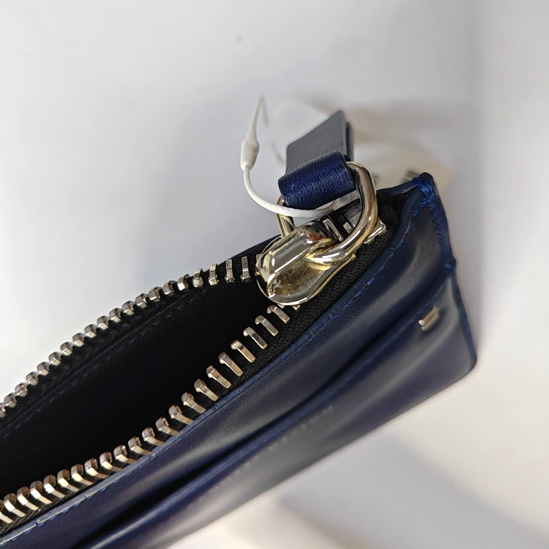 GIUSEPPE ZANOTTI Dark Blue Leather Clutch Silver Hardware-(SKU)-940352011
