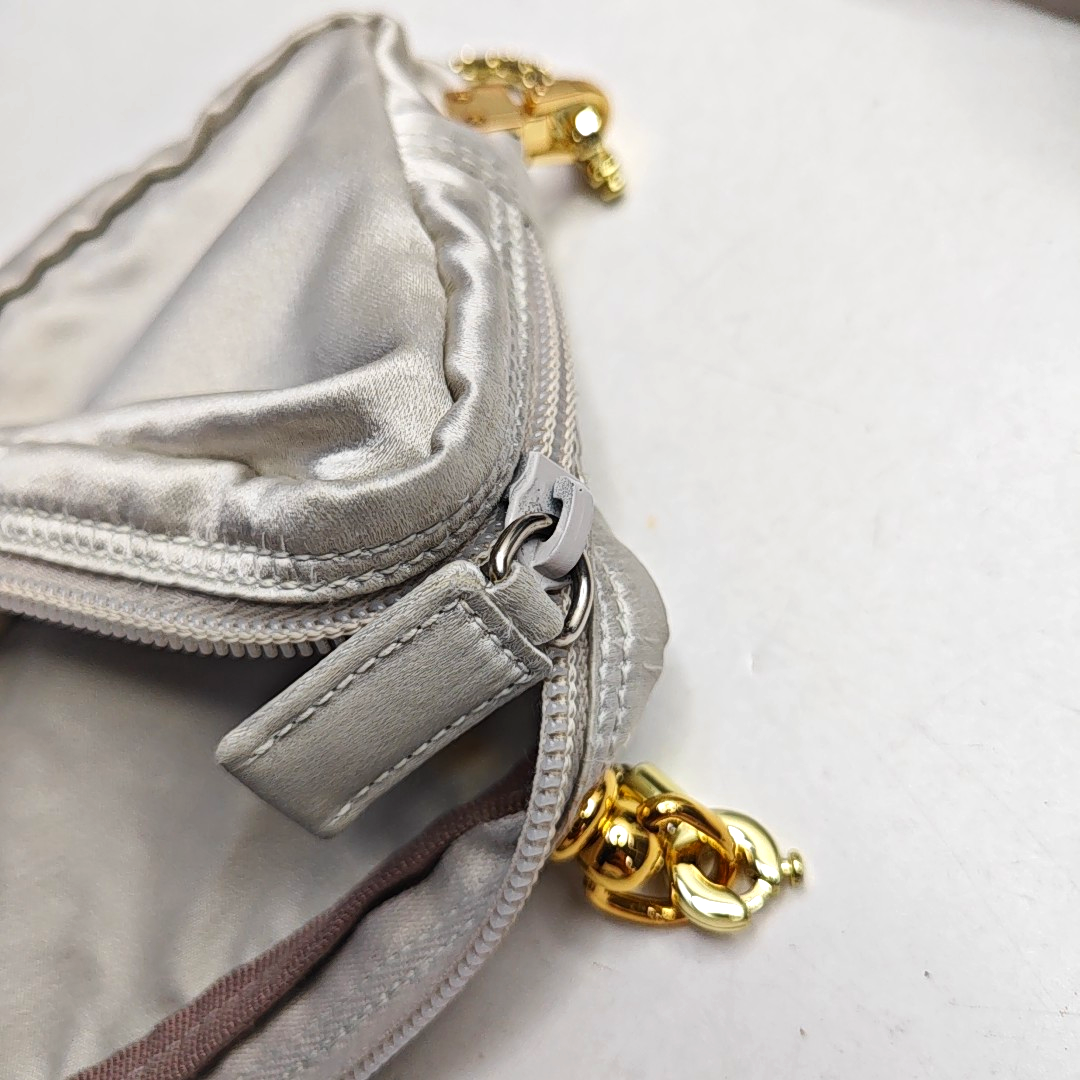 PRADA Silver Gray Satin Logo Single Shoulder Bag Golden hardware-(SKU)-958257769