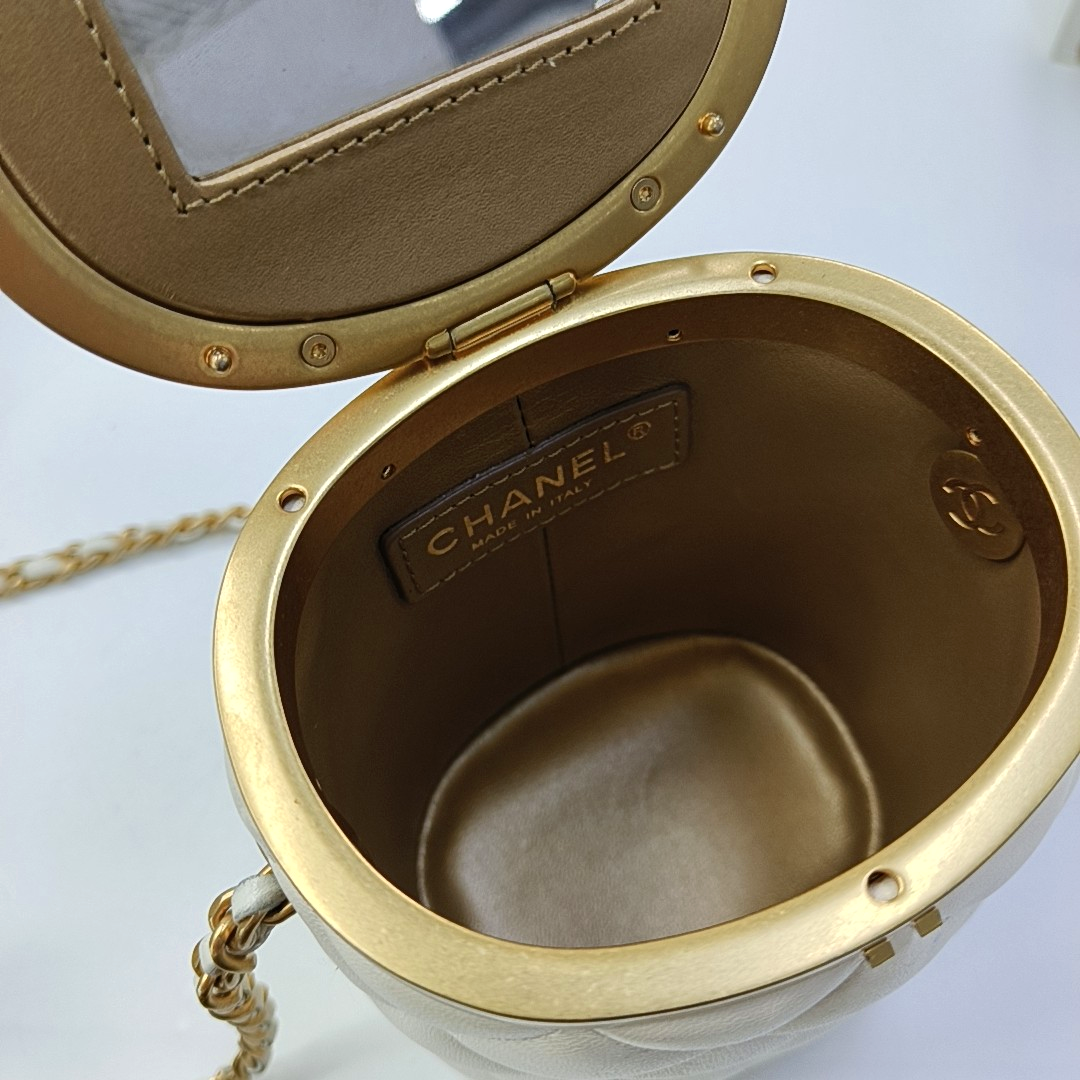 CHANEL CROWN BOX VANITY Small White Calf Leather Quilted Crossbody Shoulder Bag-(SKU)-959504326