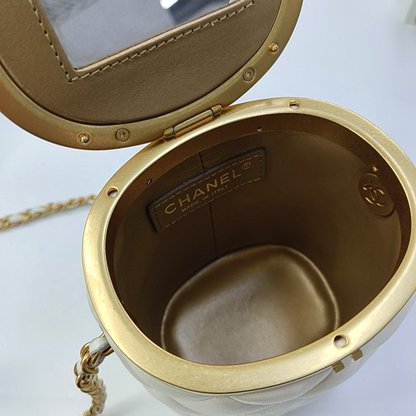 CHANEL CROWN BOX VANITY Small White Calf Leather Quilted Crossbody Shoulder Bag-(SKU)-959504326