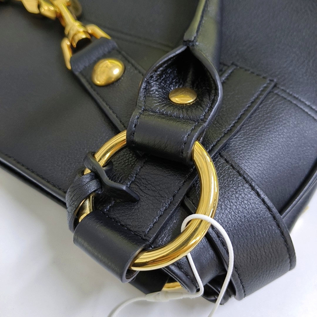 CELINE ANNABEL Medium Size Black Leather Tote Bag with Gold Hardware-(SKU)-968853801