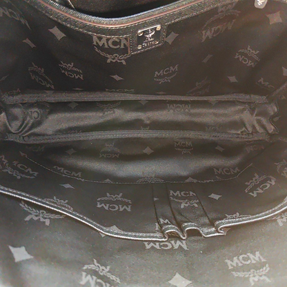MCM Black Leather Single Shoulder Bag Handbag Crossbody Silver Hardware Removable shoulder strap-(SKU)-935548378