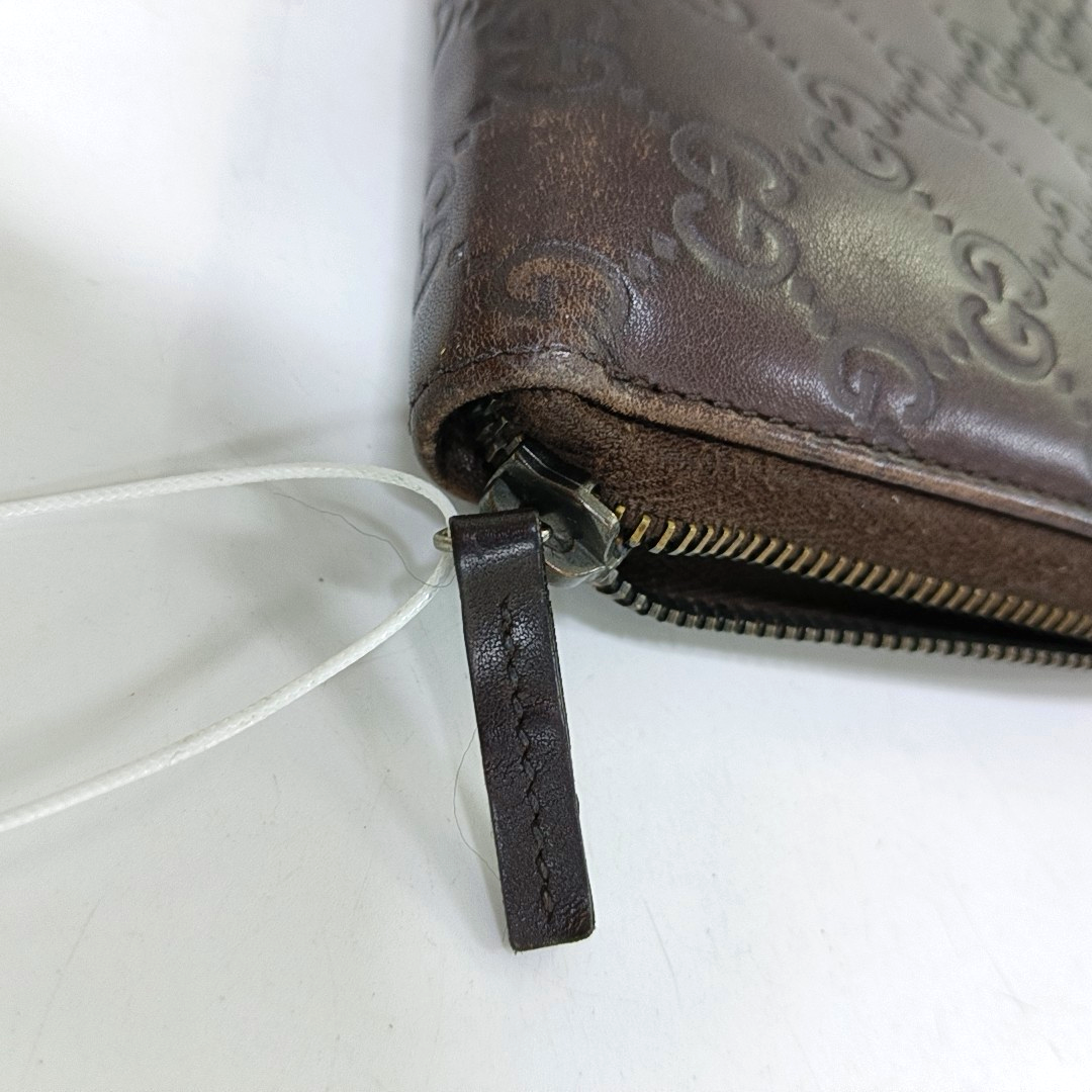 GUCCI Ligne Shima Dark Brown Cowhide Monogrammed Texture Wallet Silver Hardware-(SKU)-946371440