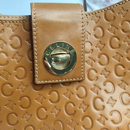 CELINE Caramel Cowhide Triumph Monogrammed Single Shoulder Bag Handbag Golden hardware-(SKU)-950054441