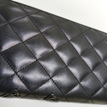 CHANEL CAMBON Black Cowhide Quilted Texture Wallet Silver Hardware 14nan-(SKU)-955276359