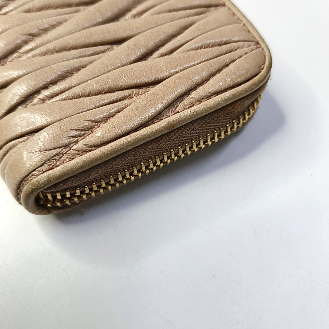 Miu Miu Beige Lamb Leather Quilted Wallet Golden hardware-(SKU)-958622078