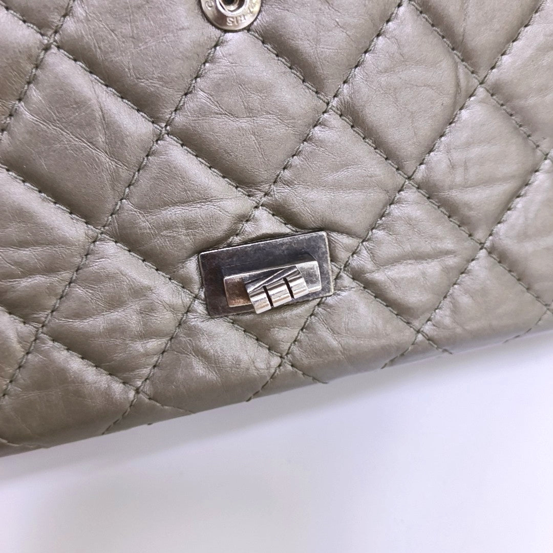 CHANEL 2.55 Large Champagne Quilted Calfskin Leather Chain Shoulder Bag Crossbody Bag with Silver Hardware 15 Clasp-(SKU)-967355800