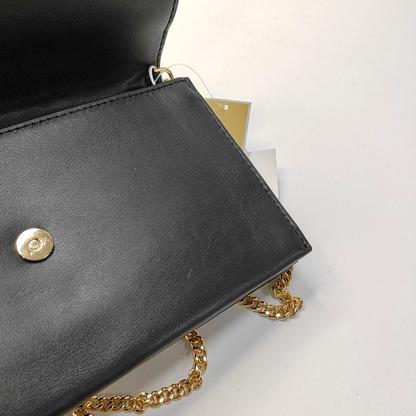 MICHAEL KORS Black Leather Embellished Shoulder Bag Crossbody Golden hardware Removable shoulder strap-(SKU)-942807098