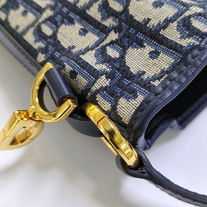 DIOR C'Est Dior Small Deep Blue Coated Canvas Monogram Shoulder Bag Crossbody Handbag Gold Hardware 2 Detachable Shoulder Straps-(SKU)-960717156