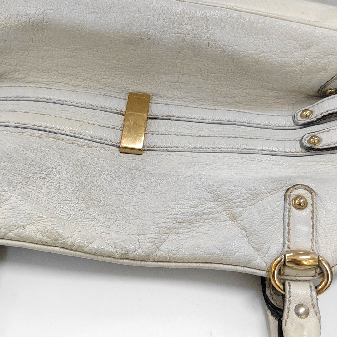 GUCCI Tote bag White leather bamboo harness buckle single shoulder bag handbag Golden hardware-(SKU)-957008402