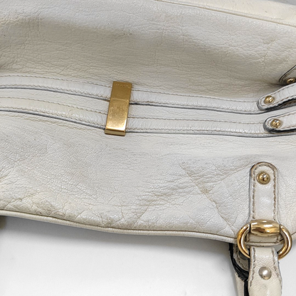 GUCCI Tote bag White leather bamboo harness buckle single shoulder bag handbag Golden hardware-(SKU)-957008402