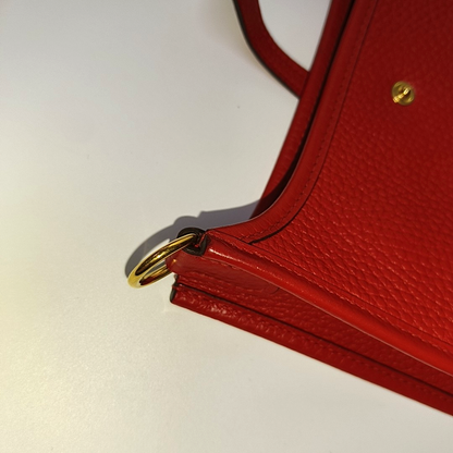 HERMÈS Evelyne TPM Flag Red Clemence Cowhide Openwork Evelyne Single Shoulder Bag Sling Bag Gold Hardware D Removable Strap-(SKU)-963421290