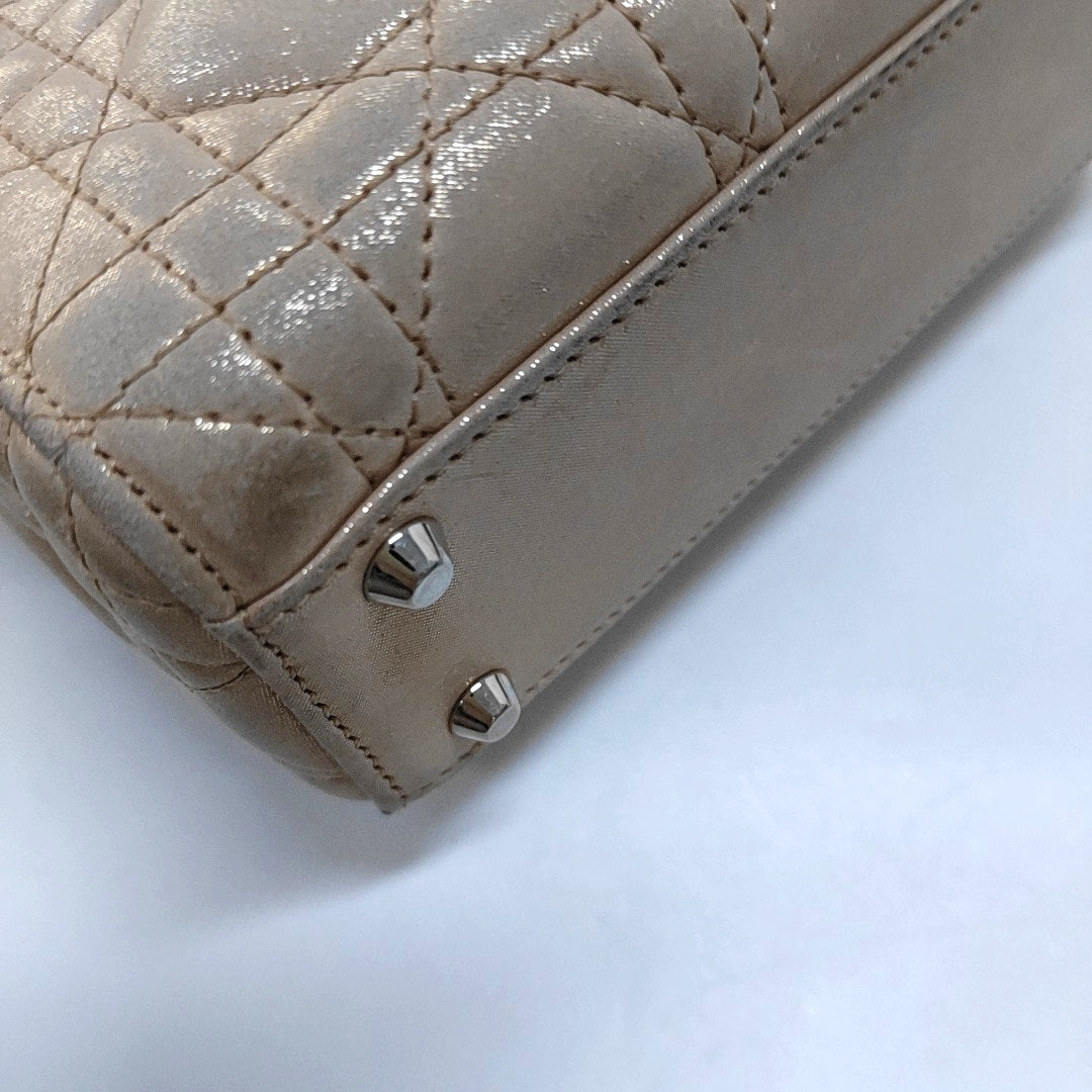 DIOR Lady Dior Mini Khaki Lamb Skin Cannage Quilted Hobo Shoulder Bag Handbag Crossbody Bag 18 Clasp Silver Hardware Removable Shoulder Strap-(SKU)-967132120