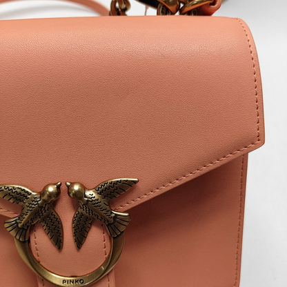 PINKO Tangerine Pink Cowhide Sling Bag Single Shoulder Bag Tote Bag Golden hardware Removable shoulder strap-(SKU)-944691332