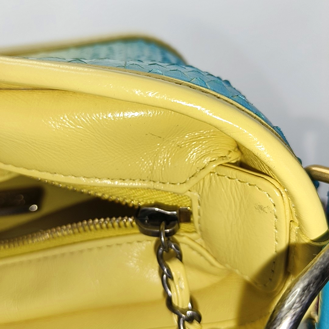 CHANEL GABRIELLE Small Yellow Snake Skin Hobo Bag Crossbody Shoulder Bag Handbag with Gold Silver Ruthenium Hardware and 27 Opening Removable Shoulder Strap-(SKU)-961684492