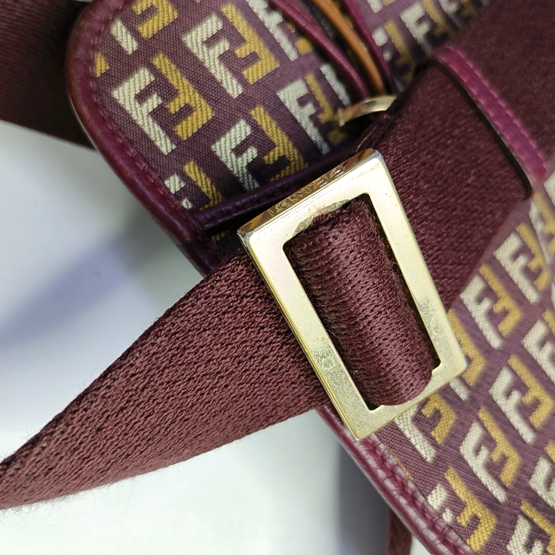 FENDI 棕色帆布双FShoulder Bag Handbag Golden hardware-(SKU)-944776879