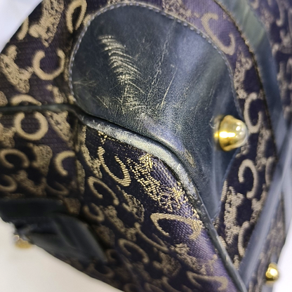 CELINE Dark Blue Canvas Triumphal Arch Handbag Golden hardware-(SKU)-933886003