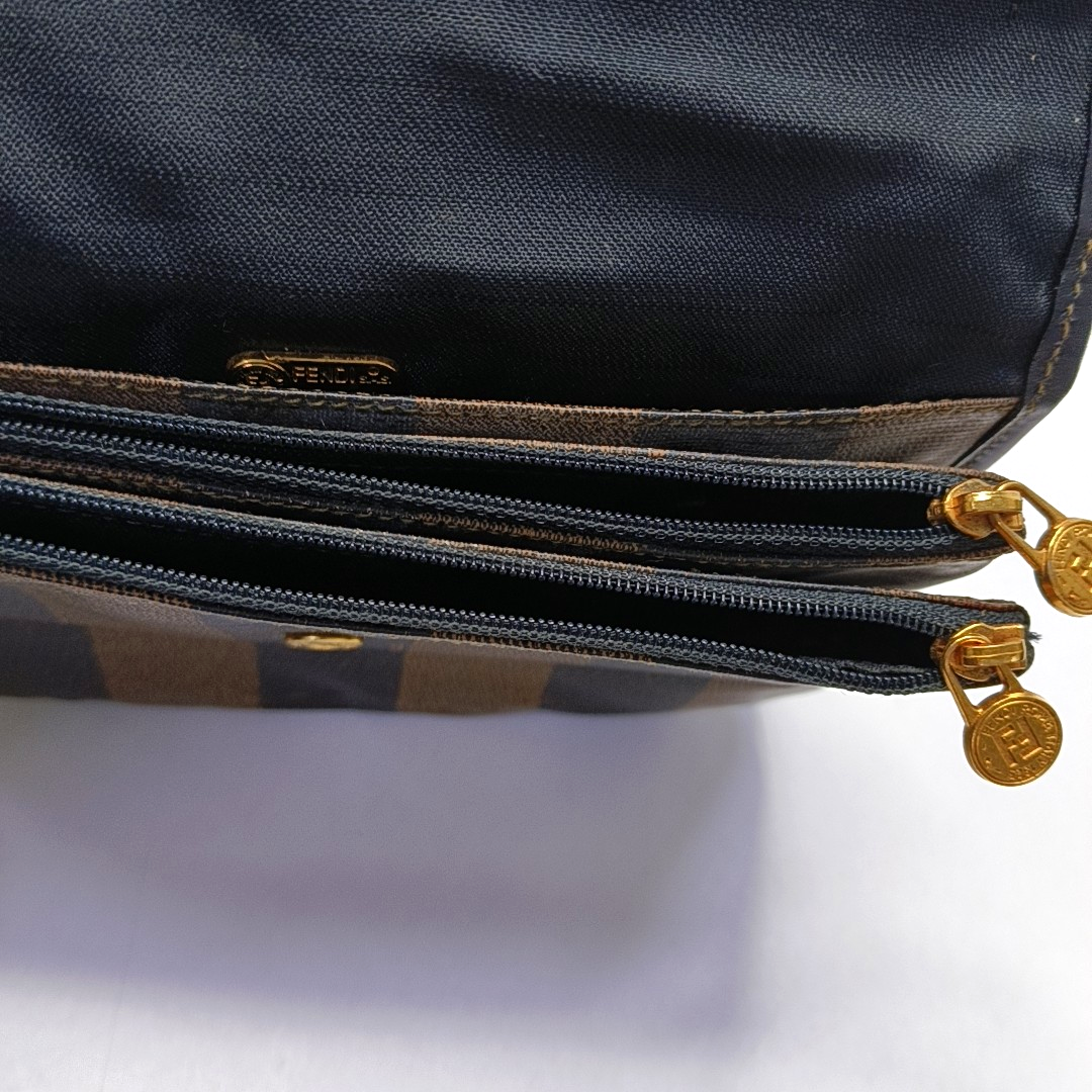 FENDI Pequin Brown Coated Canvas Relief Single Shoulder Bag Crossbody Bag Golden hardware-(SKU)-943935184