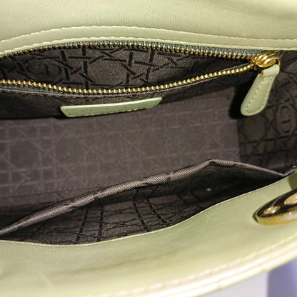 DIOR Lady Dior Small Green Lamb Skin Quilted Cannage Four-Gusset Shoulder Bag with Golden Hardware and Detachable Strap-(SKU)-970118154