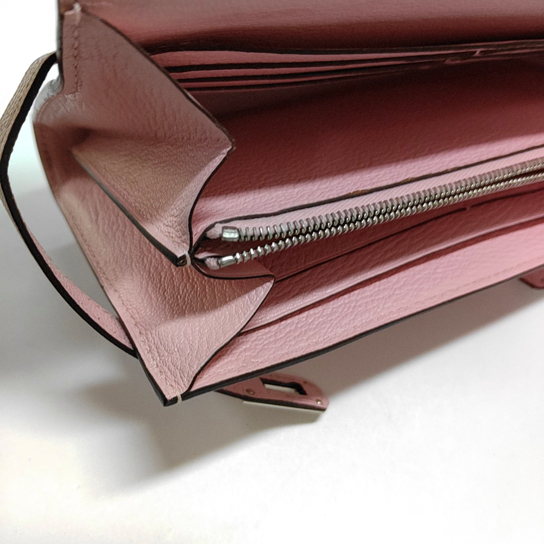 HERMÈS Kelly Milkshake Pink Chèvre Mysore Goat Skin Kelly Bag Wallet Silver Hardware D External Stitch-(SKU)-965277205
