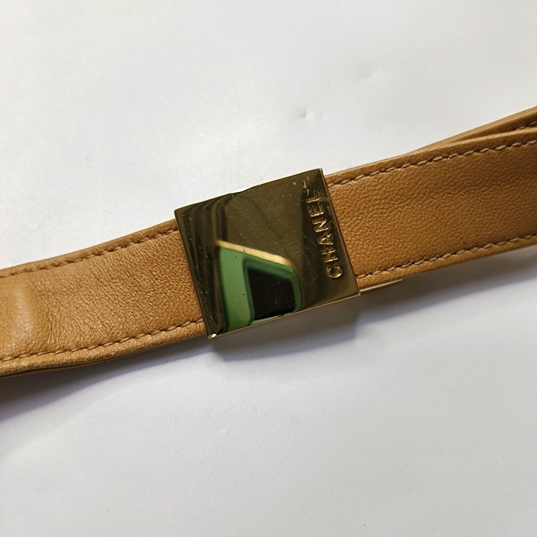 CHANEL CHOCOLATE BAR Khaki Lamb Skin Ice Grain Single Shoulder Bag with Gold Hardware, 8 Clasp-(SKU)-967802267