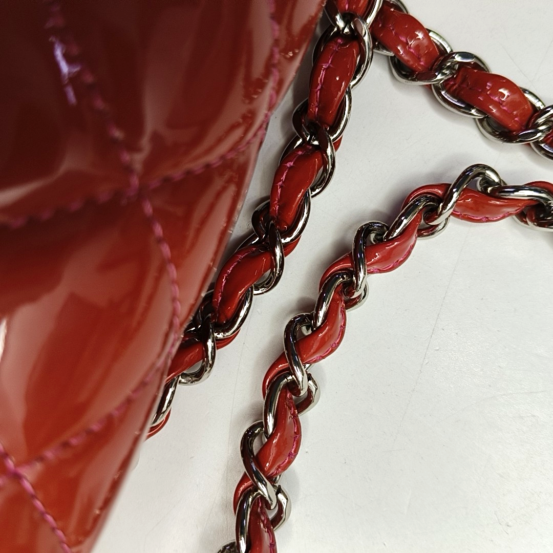 CHANEL CLASSIC FLAP Orange Patent Leather Quilted Crossbody Shoulder Bag with Silver Hardware, 14K-(SKU)-959565194