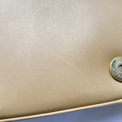 CHANEL CHOCOLATE BAR Khaki Lamb Skin Ice Grain Single Shoulder Bag with Gold Hardware, 8 Clasp-(SKU)-967802267