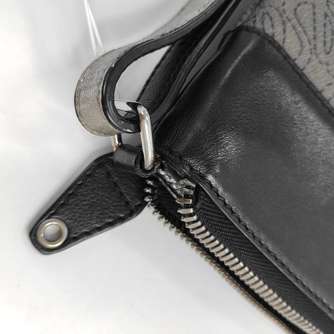 LOEWE Dark Grey Coated Canvas Printed Crossbody Bag Shoulder Bag Silver Hardware Removable shoulder strap-(SKU)-956152838