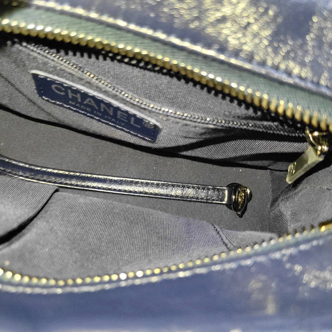 CHANEL GABRIELLE Small Deep Blue Denim Quilted Stitched Crossbody Shoulder Bag Gold and Silver Hardware 29 Opening Detachable Strap-(SKU)-970038091