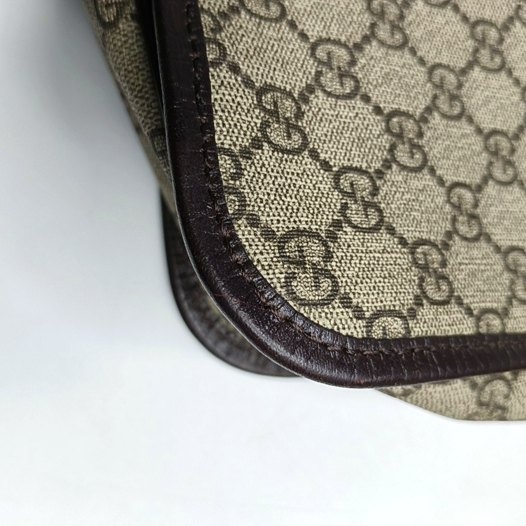 GUCCI GG Supreme Ebony Canvas Monogram Stripe Shoulder Bag Tote Crossbody Silver Hardware-(SKU)-953758546