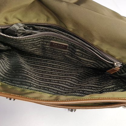 PRADA Green Nylon Crossbody Bag Single Shoulder Bag Silver Hardware-(SKU)-953032418