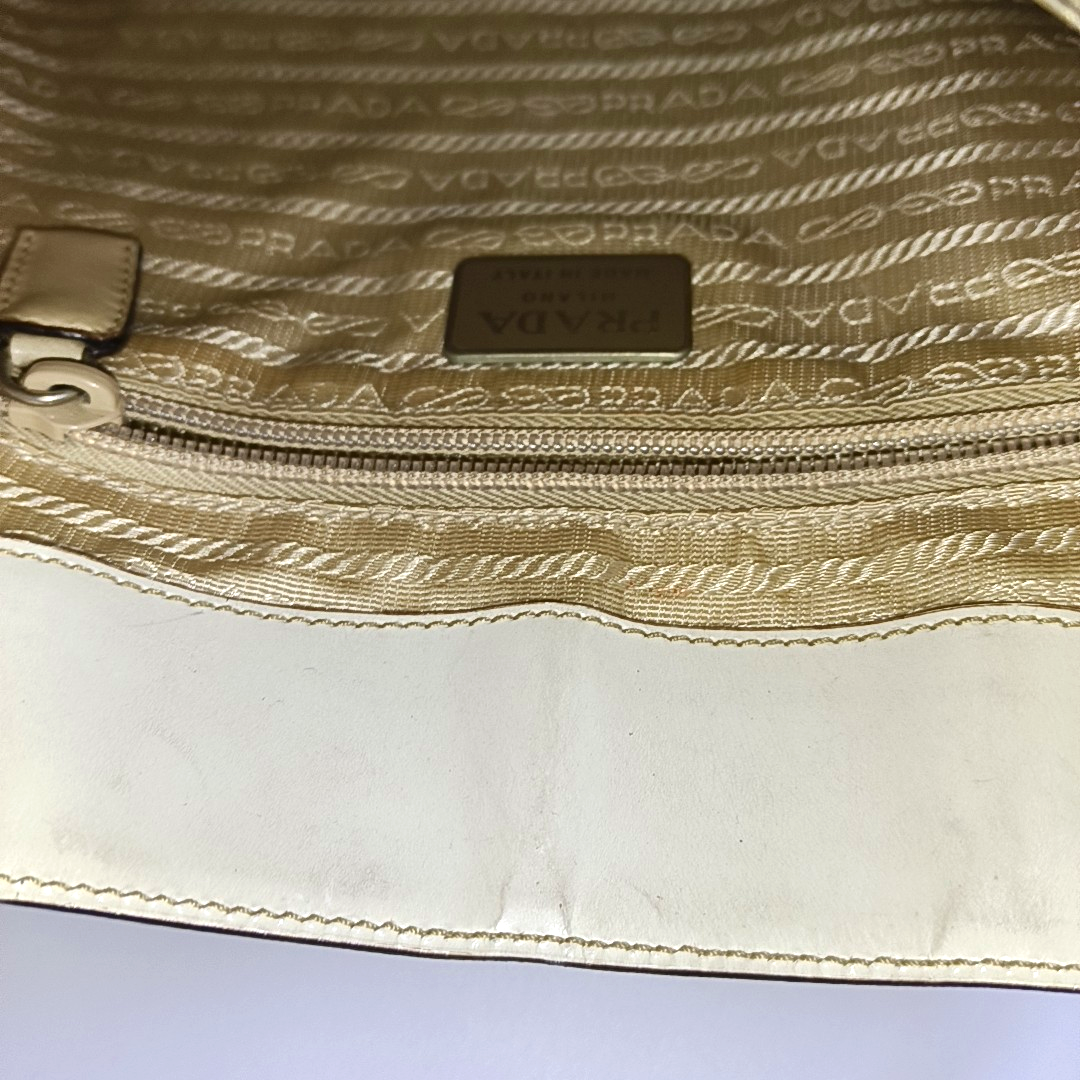 PRADA Beige Leather Single Shoulder Bag Silver Hardware-(SKU)-932498000