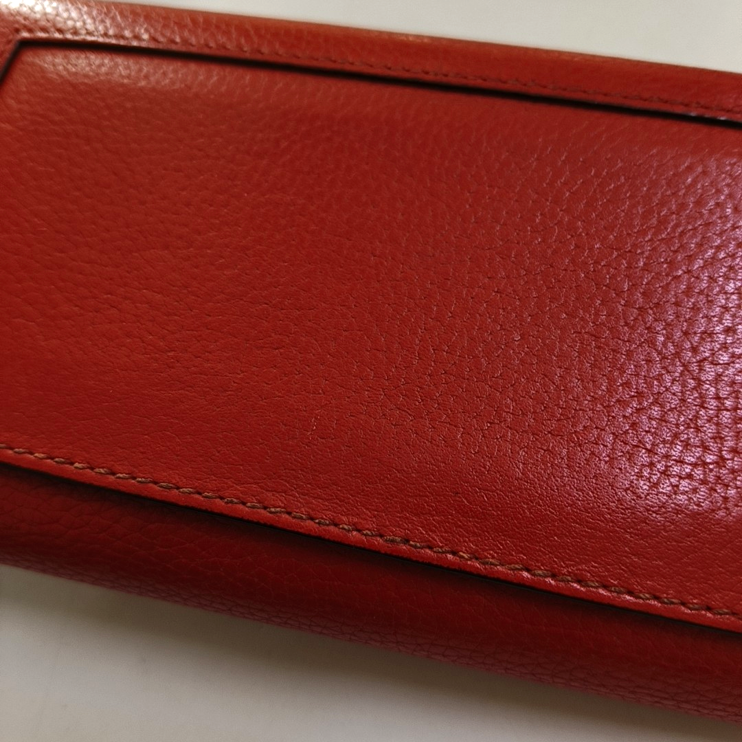 CELINE Red Leather Wallet Silver Hardware-(SKU)-959079307