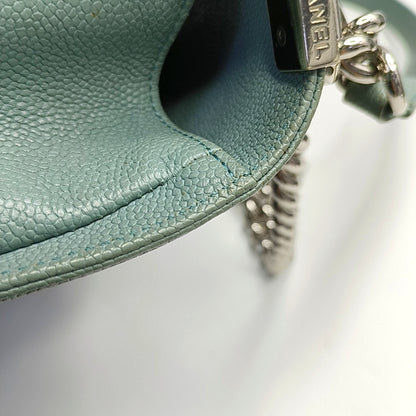 CHANEL BOY CHANEL Medium Green Calfskin Quilted Cannage Single Shoulder Bag, Crossbody Bag with Detachable Strap and Gold/Silver Hardware-(SKU)-969449479