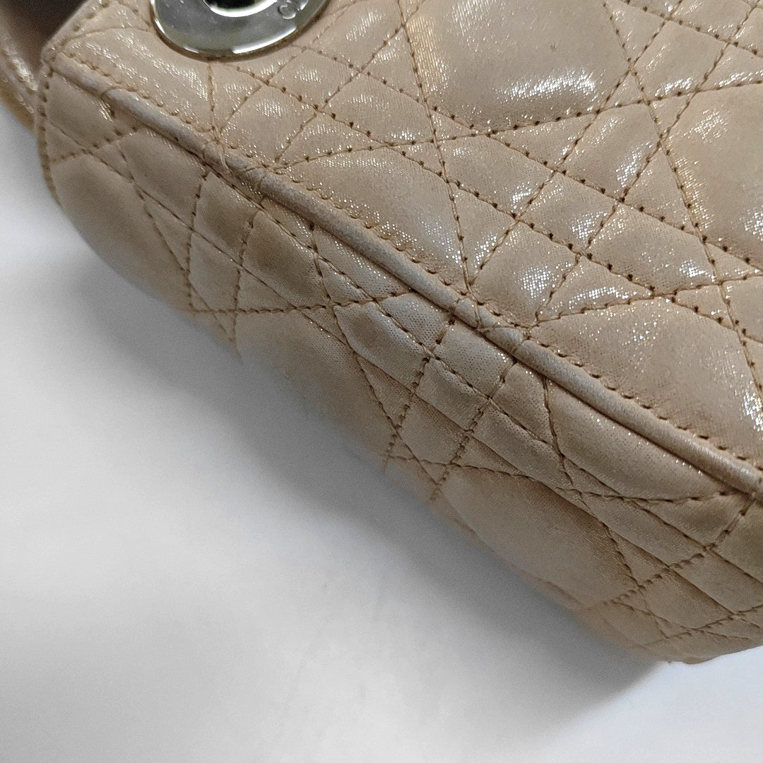 DIOR Lady Dior Mini Khaki Lamb Skin Cannage Quilted Hobo Shoulder Bag Handbag Crossbody Bag 18 Clasp Silver Hardware Removable Shoulder Strap-(SKU)-967132120