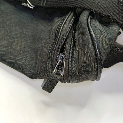 GUCCI Black Canvas Monogrammed Crossbody Shoulder Bag Silver Hardware-(SKU)-956075743