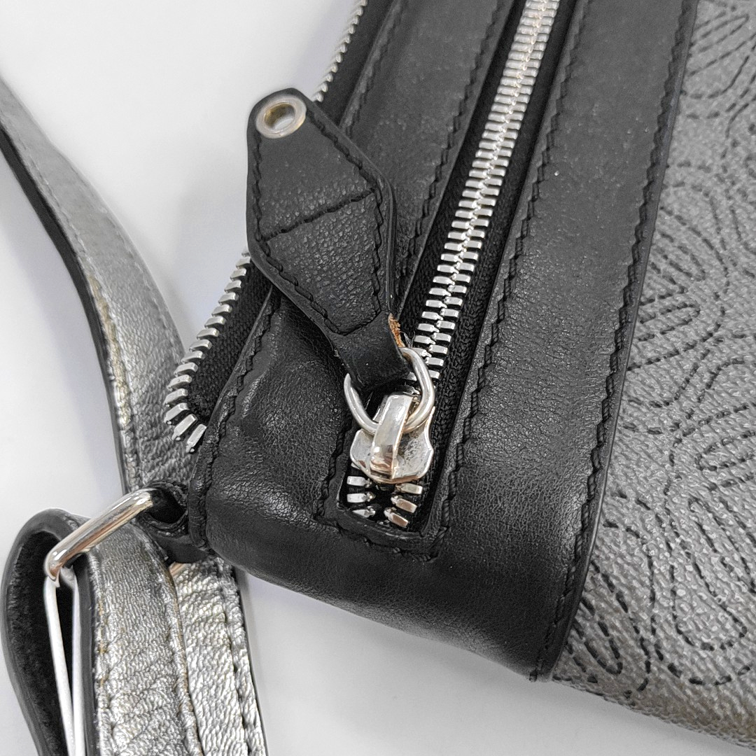 LOEWE Dark Grey Coated Canvas Printed Crossbody Bag Shoulder Bag Silver Hardware Removable shoulder strap-(SKU)-956152838