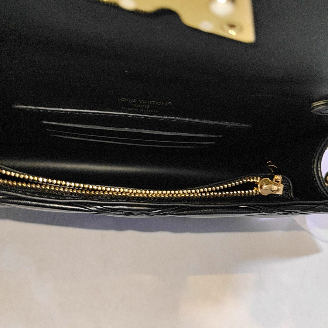 LOUIS VUITTON GO-14 Black Lamb Leather Quilted Shoulder Bag Handbag with Detachable Strap-(SKU)-950080865