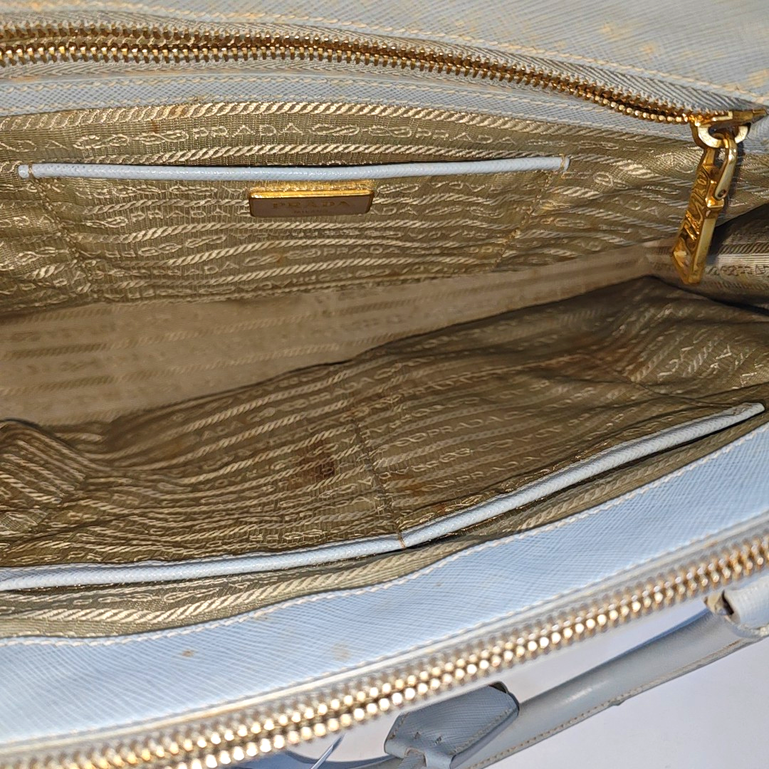 PRADA Galleria Extra Large Light Blue Cowhide Single Shoulder Bag Handbag Golden hardware-(SKU)-948949489