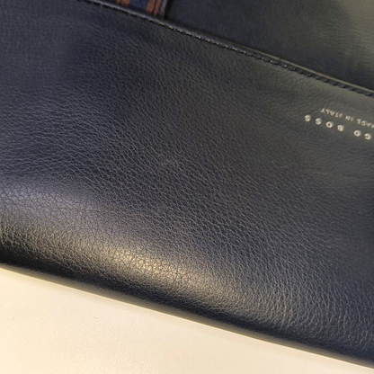 HUGO BOSS Dark Blue Leather Clutch Silver Hardware-(SKU)-935316748