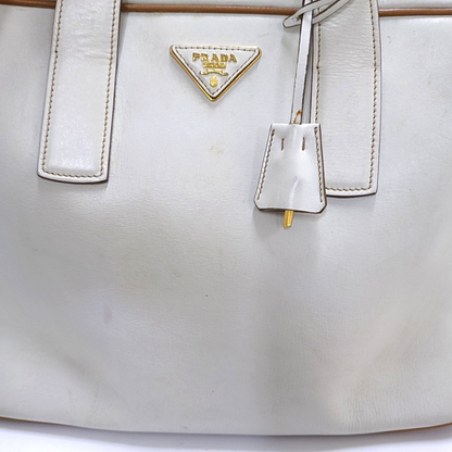 PRADA White Leather Monogrammed Tote Bag Golden hardware-(SKU)-960002423