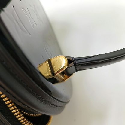 LOUIS VUITTON CANNES Black Patent Leather Embossed Money Bucket Crossbody Shoulder Bag Tote Bag Gold Hardware Removable Strap-(SKU)-952976210