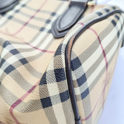 BURBERRY Medium size Khaki Coated Canvas War Horse Grain Handbag Golden hardware-(SKU)-960568597