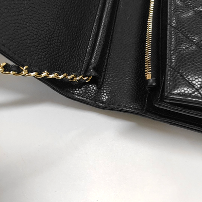 CHANEL DOUBLE CC Black Calfskin Quilted Leather Single Shoulder Bag Crossbody Bag Golden Hardware 25 Clasp-(SKU)-961310373