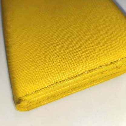 PRADA Yellow Cowhide Cross Grain Wallet Golden hardware-(SKU)-938135493