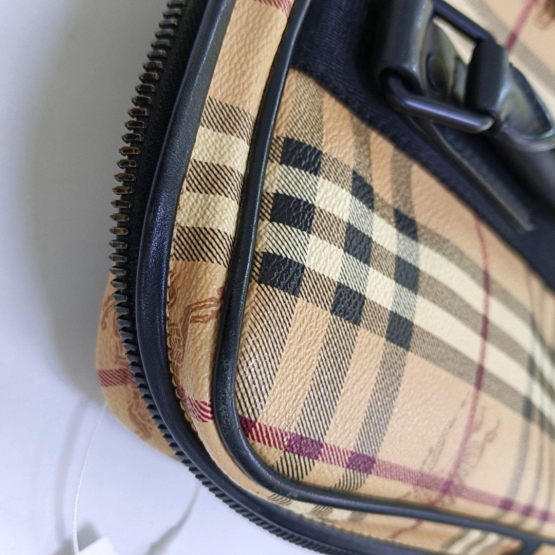 BURBERRY Multicolor Coated Canvas Battle Horse Plaid Handbag Black hardware-(SKU)-947581413