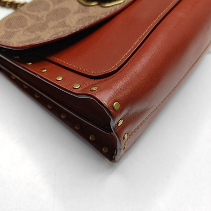 COACH PARKER 18 Brown Coated Canvas Monogrammed Studs Crossbody Shoulder Bag Golden hardware-(SKU)-944285676